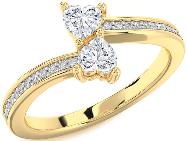 Diamond Gold Two Heart Ring