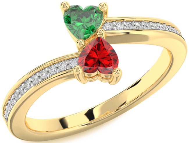 Diamond Gold Silver Two Heart Promise Ring
