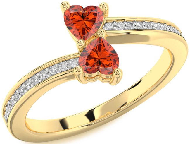 Diamond Fire Opal Gold Two Heart Ring