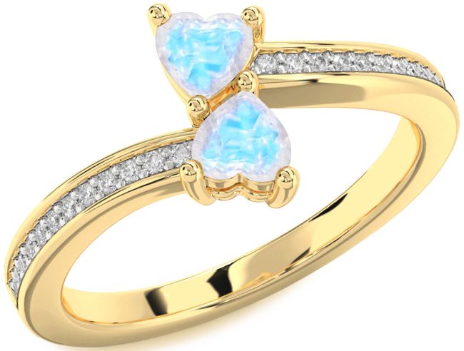 Diamond Moonstone Gold Silver Two Heart Ring