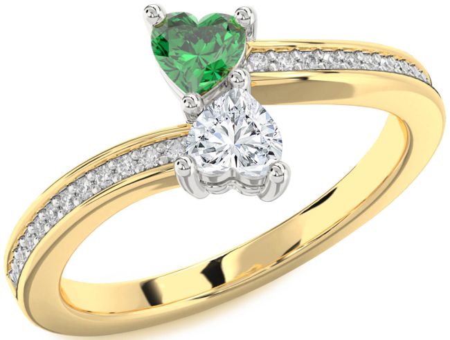 Diamond Gold Silver Two Heart Promise Ring
