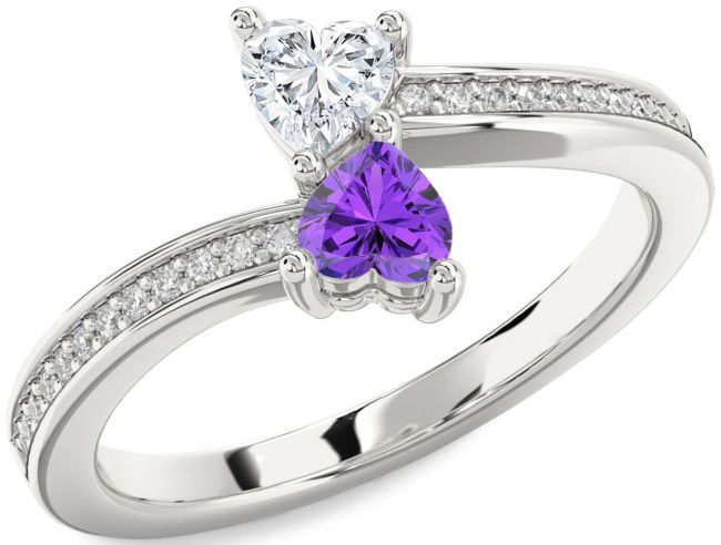 Diamond Silver Two Heart Promise Ring