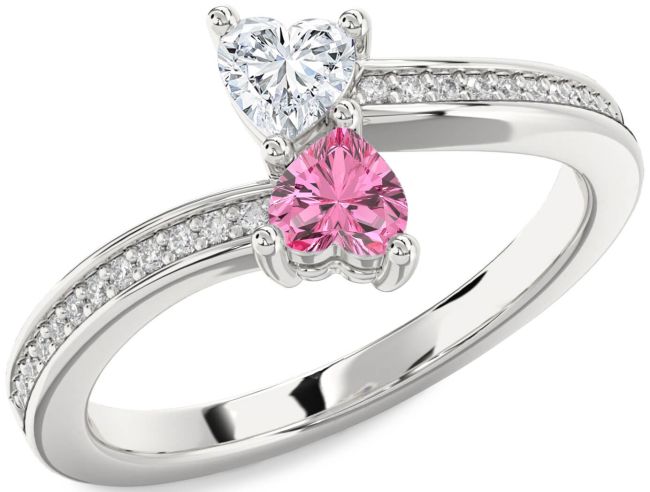 Diamond Silver Two Heart Promise Ring