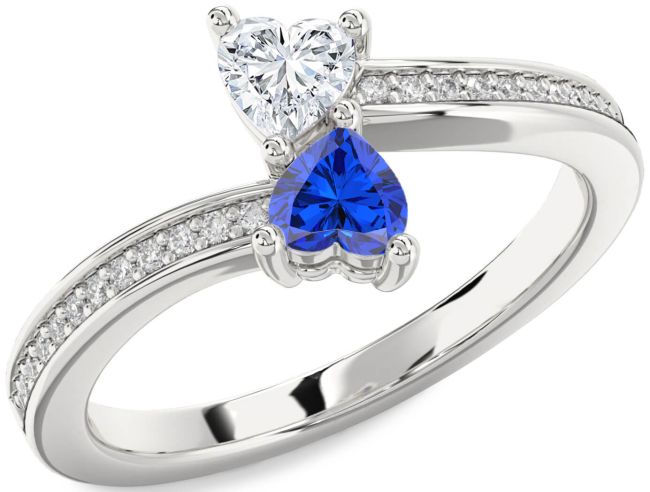 Diamond Silver Two Heart Promise Ring