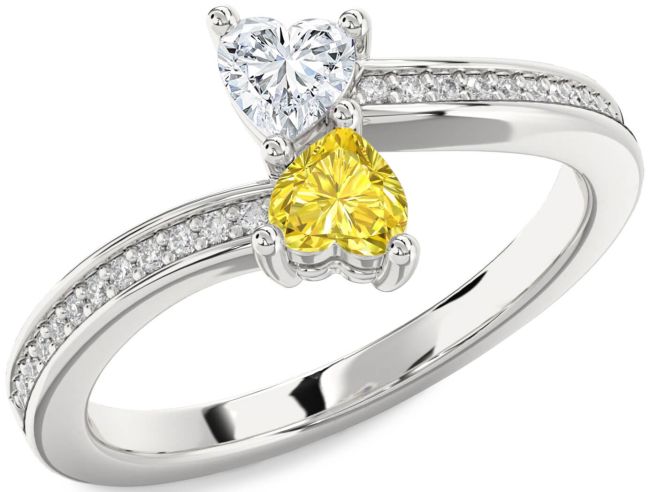 Diamond Silver Two Heart Promise Ring