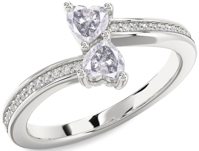 Salt & Pepper Diamond Silver Two Heart Ring