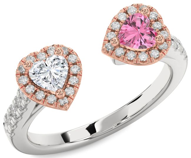 Diamond Platinum & Rose Gold Two Heart Promise Ring