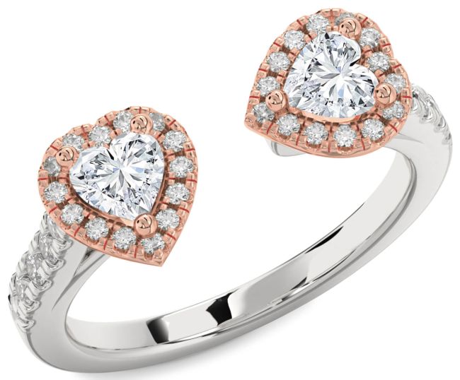 Diamond Silver & 10K Rose Gold Two Heart Ring