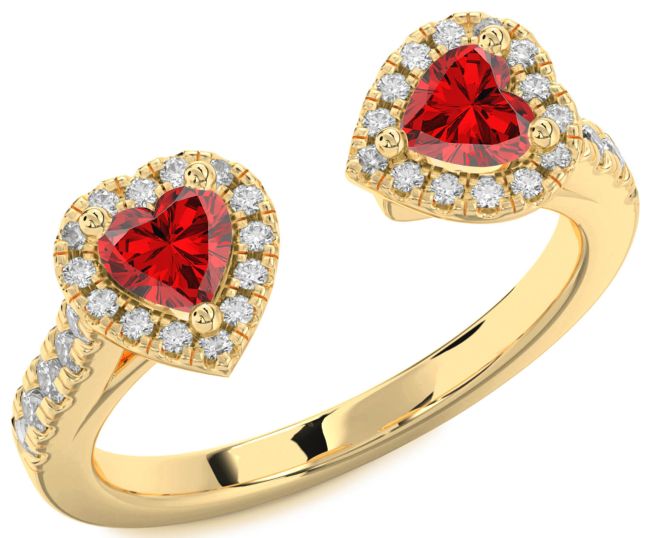 Diamond Ruby Gold Two Heart Birthstone Ring