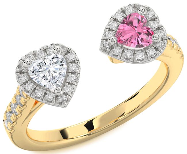 Diamond White Yellow Gold Two Heart Promise Ring