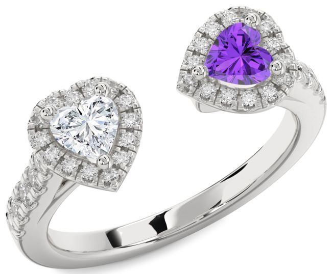 Diamond Silver Two Heart Promise Ring