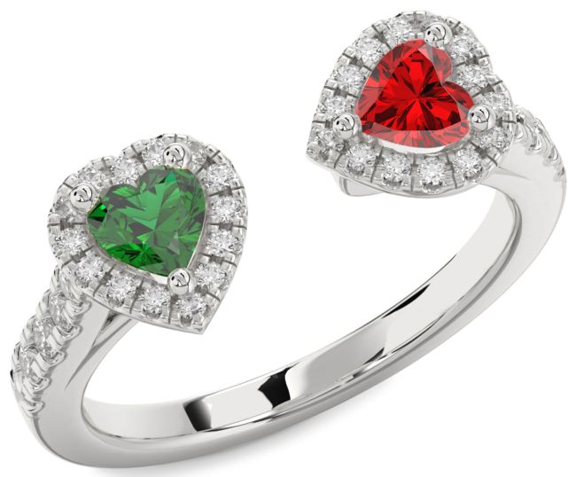 Diamond Silver Two Heart Promise Ring