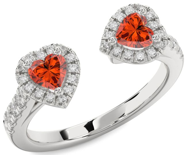 Diamond Fire Opal Platinum Two Heart Ring