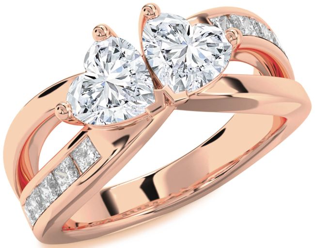 Diamond Rose Gold Two Heart Ring