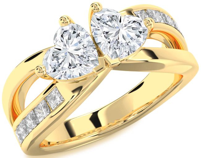 Diamond Gold Silver Two Heart Ring