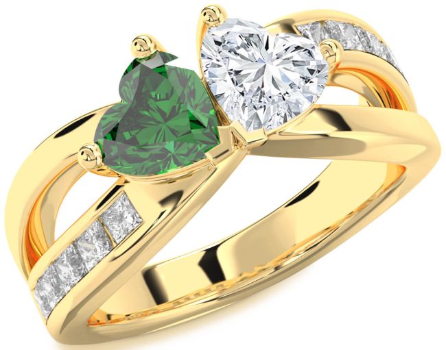Diamond Gold Silver Two Heart Promise Ring