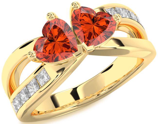 Diamond Fire Opal Gold Silver Two Heart Ring