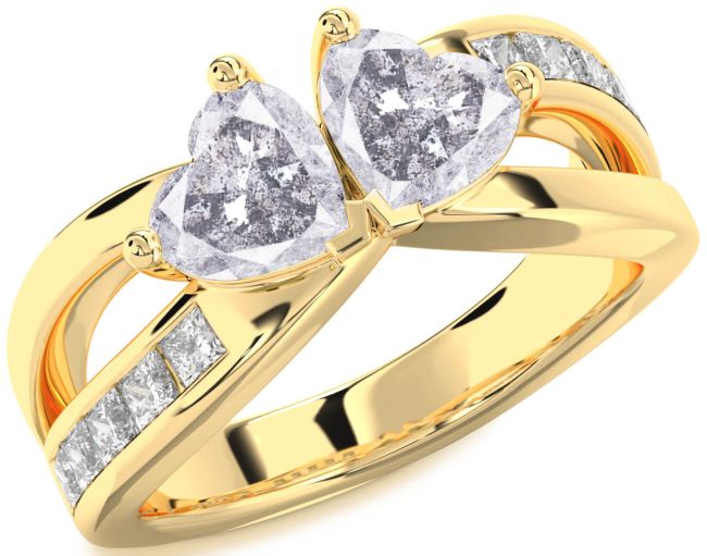 Salt & Pepper Diamond Gold Silver Two Heart Ring