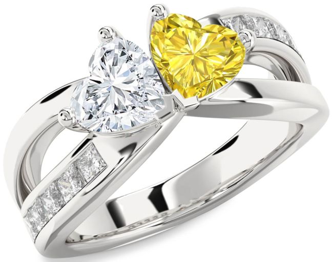 Diamond Silver Two Heart Promise Ring