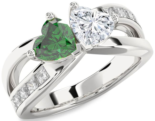 Diamond Silver Two Heart Promise Ring