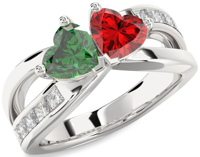 Diamond Silver Two Heart Promise Ring