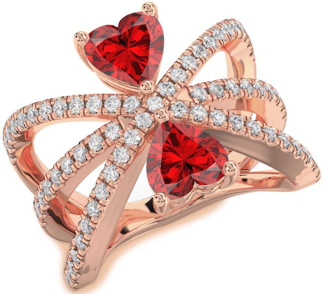 Diamond Ruby Rose Gold Two Heart Birthstone Ring