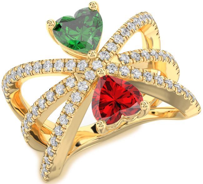 Diamond Gold Silver Two Heart Promise Ring