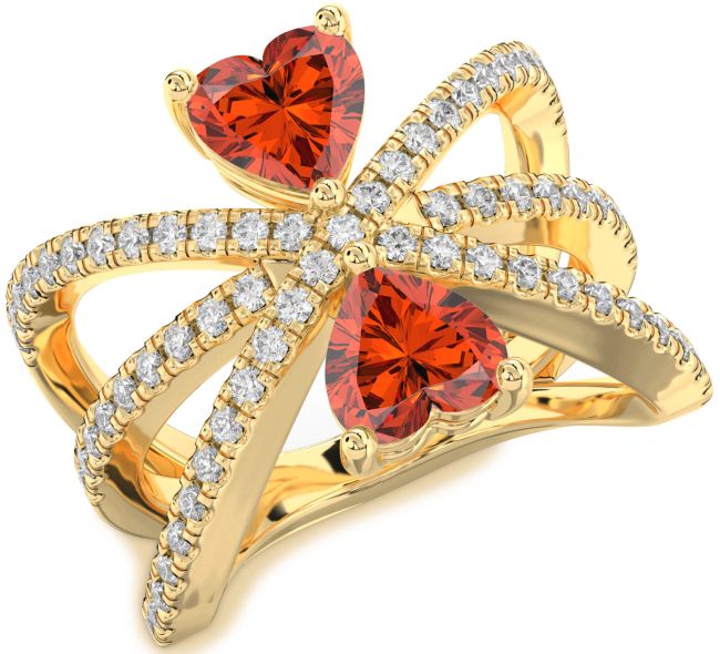 Diamond Fire Opal Gold Two Heart Ring