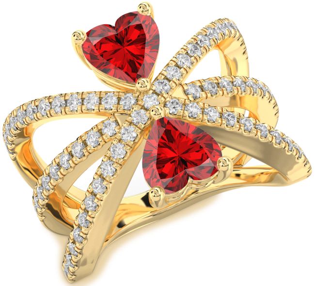 Diamond Ruby Gold Two Heart Birthstone Ring