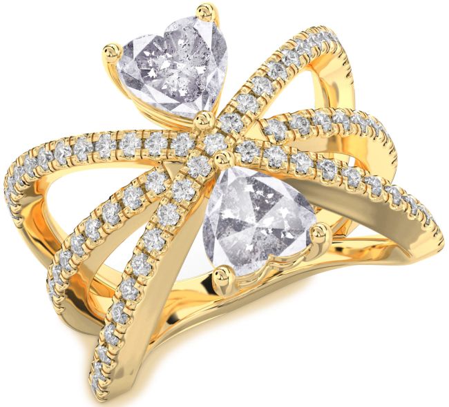 Salt & Pepper Diamond Gold Two Heart Ring