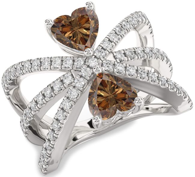 Chocolate Brown Diamond Silver Two Heart Ring