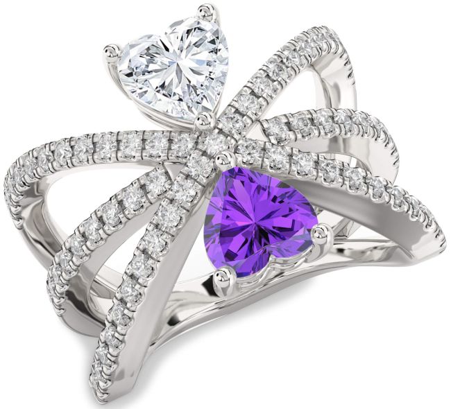 Diamond Silver Two Heart Promise Ring