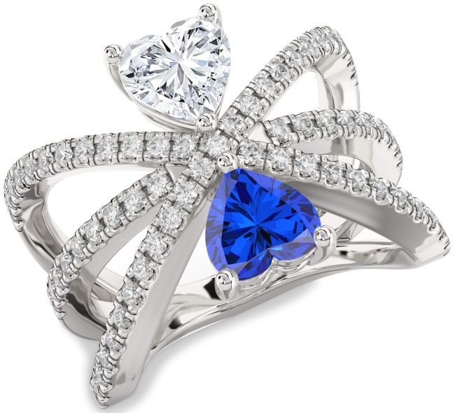 Diamond Silver Two Heart Promise Ring
