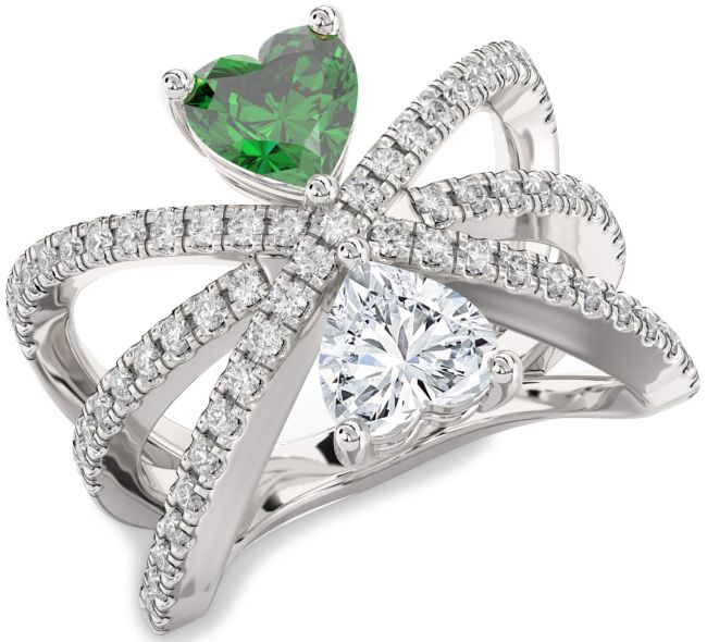 Diamond Silver Two Heart Promise Ring