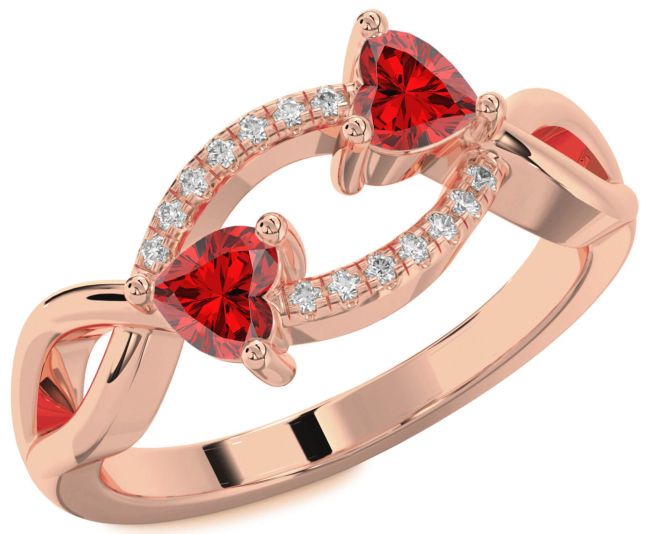 Diamond Ruby Rose Gold Two Heart Birthstone Ring