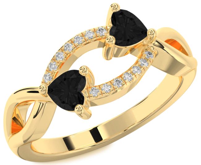 Black Diamond Gold Two Heart Ring
