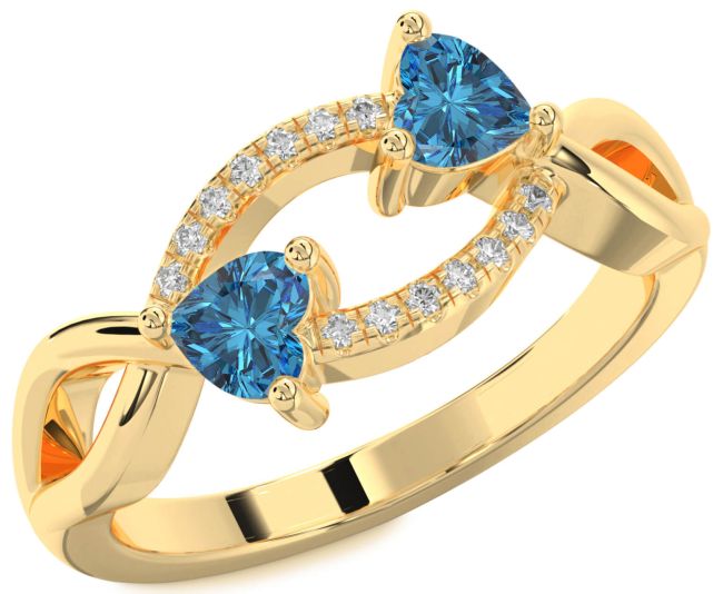 Blue Diamond Gold Two Heart Ring