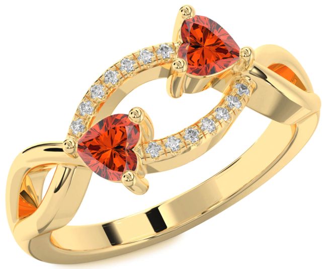Diamond Fire Opal Gold Silver Two Heart Ring