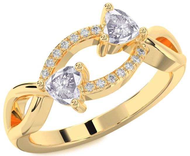Salt & Pepper Diamond Gold Two Heart Ring