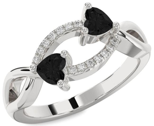 Black Diamond Silver Two Heart Ring