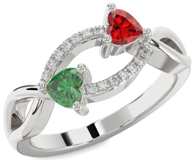 Diamond Silver Two Heart Promise Ring