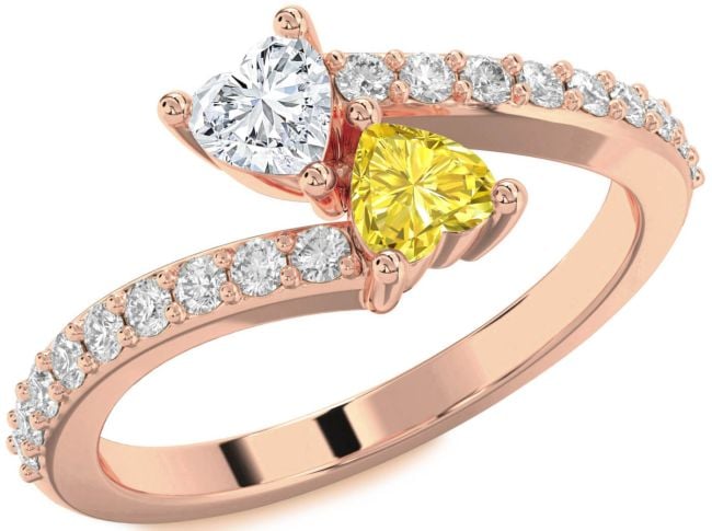Diamond Rose Gold Silver Two Heart Promise Ring