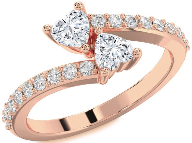 Diamond Rose Gold Two Heart Ring