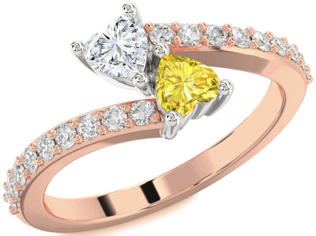 Diamond Rose Gold Silver Two Heart Promise Ring