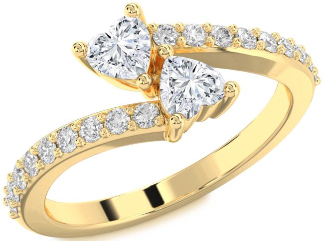 Diamond Gold Two Heart Ring