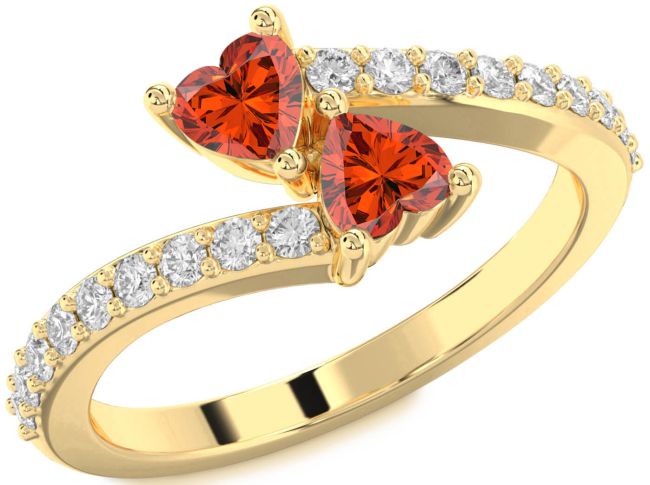Diamond Fire Opal Gold Two Heart Ring