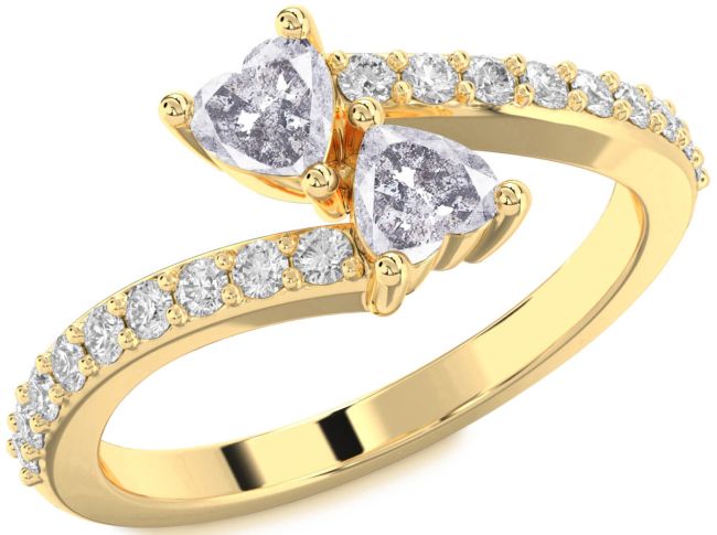 Salt & Pepper Diamond Gold Two Heart Ring