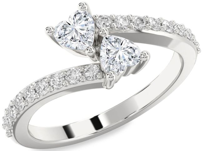 Diamond Platinum Two Heart Ring