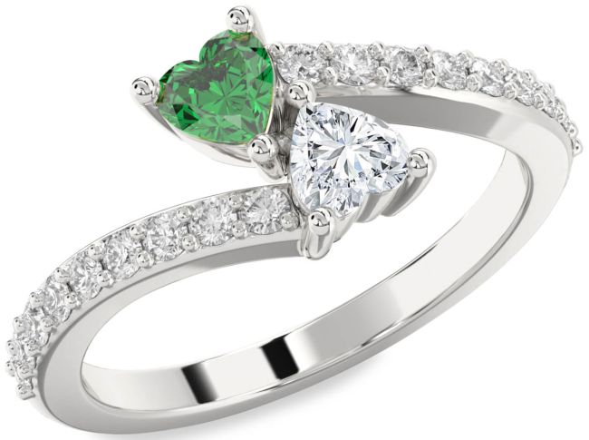 Diamond Silver Two Heart Promise Ring