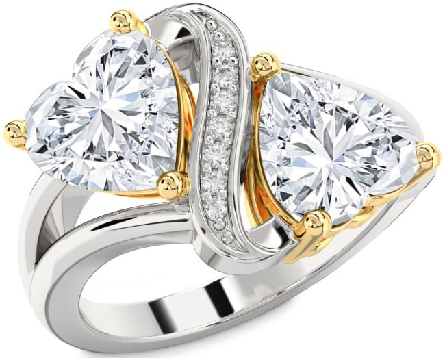 Diamond Platinum & Yellow Gold Two Heart Ring
